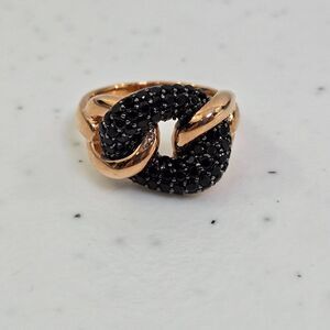 Bronze Milor Italy‎ Ring Spinel Infinity Knot Gold Tone Black Rhinestone Size 10